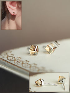 S Home Cube Crystal Whole Body 925 Silver Stud Earrings Bermuda Blue Gold Magic Color Square Sugar Sterling Silver Earrings Mosquito Coil Ear Clip