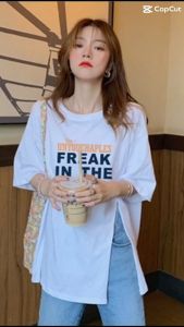 PS-รุ่น 346-347 เสื้อยืดแฟชั่นแขนสั้นคอกลมลายสกรีนผู้หญิงมาใหม่ โอเว่อร์ไซด์ข้างหน้าผ่า สไตล์เกาหลี ผ้านุ่มสวมใส่สบาย พร้อมส่ง