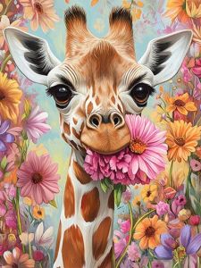 KAYOU | DIY Oil Painting By Numbers Floral Cluster and Giraffe Acrylic Paint By Numbers Diy Numbers Painting Art on Canvas By Numbers