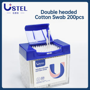 USTEL double-headed cotton swab 200pcs disposable cotton pad ear cotton swab round head screw head cotton swab