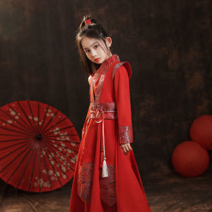 Childrens Han Chinese Costume Spring & Fall Chinese Style Costume Tang Suit Chinese Ancient Style Girl Ancient Chinese Clothing Dress Domineering Chivalrous Female Costume Summer