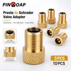 PINMOAP 5/10PCS Bike Valve Adapter Presta To Schrader Converter Brass Bicycle Tire Pump Adapter Fit Road Bike Cycling Repair Kit