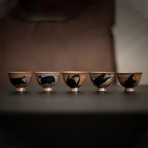 Beautiful Cups Tea Cup Set Teaware for Tea Ceremony Cute Cat Teacup Chinese Ru Yao Ceramic Opening Cup Pottery