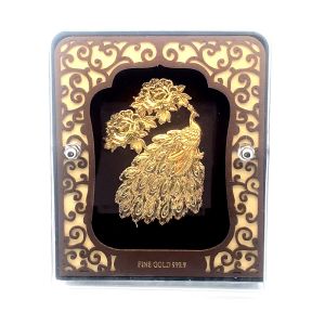 PEACOCK AND PEONY - MEDIUM TABLE TOP - Pure 24kt Gold Foiled artwork - Size: 8cm X 10cm
