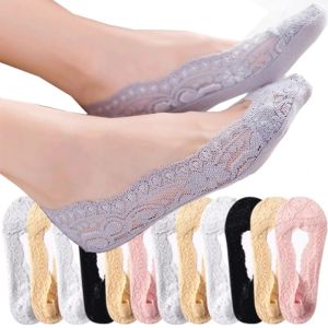 Women Lace Flower Short Socks Summer Silicone Non-slip Ankle Socks Invisible Slipper Cotton Hollow Boat Socks