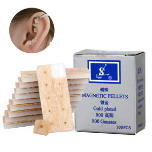 500 Pcs Gold Plated Ear Seeds, Strong 800 Gauss Magnetic Beads for Ear Acupuncture, Auriculotherapy Stickers, Acupressure Pellet