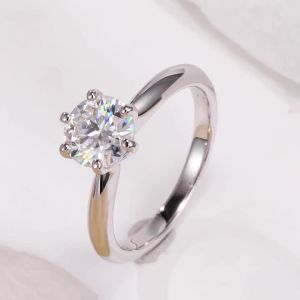 Pretty Beauty 1.5CT Round Brilliant Cut Moissanite Engagement Ring for Women S925 Silver 6 Prong Knife Edge Band Wedding Ring