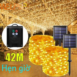 Năng Lượng Mặt Trời Cổ Dây Đèn 32M/42M Thời Gian Ngoài Trời Sân Vườn Festoon 8 Chế Độ Trang Trí Giáng Sinh Trắng Trắng Ấm Nhiều Màu Vòng Hoa Sân