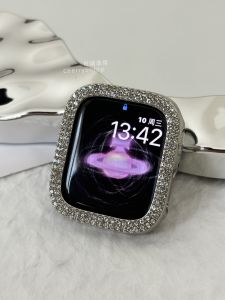 Half-Enclosed Dual-Row Diamond Plated Electroplated Watch Case Compatible with Apple Watch S9 iWatch8 SE765PC Smartwatch Protector Shell