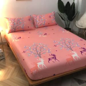 Three In One Set Of Semi Cotton High-Quality Bed Sheets (1 Fitted Sheet And 2 Free Pillowcases) - Yellow Elk Koala Animal Print