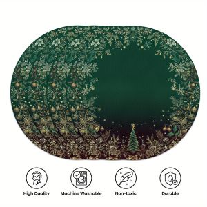 VIKAMA 4PC Christmas Pine Branch Meal Mat Dark Green Snowflake Berry Table Restaurant Christmas Party Decoration