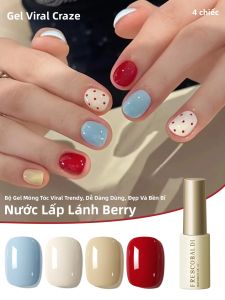Bộ Sơn Móng Tay Nước Lấp Lánh Berry - 4 Màu Thời Thượng Bóng Mượt LED Dành Cho Mùa Xuân/Hè Chất Liệu Acrylate/Caramate Copolymer Thời Trang