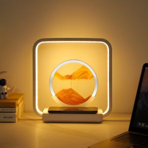 [Warrior2] 3D Flowing Sand LED Night Light Moving Sand Painting Hourglass for Bedroom Desk Lamp Home Decor With Wireless Charging