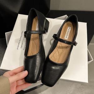 Karakum Womens Chunky Heel Single Shoes Summer New Style Personality Match Skirt One-Strap Mary Jane Square Head Mouth Low