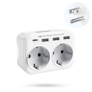 Lencent EU cho chúng tôi Bộ chuyển đổi phích cắm đầu sạc du lịch Mỹ với 3 cổng USB & 1 cổng USB-C Châu Âu 2 Pin cho chúng tôi 3 pin Philippines/Thái Lan/Mexico/Columbia Bộ nạp điện Bộ biến đổi rắc cắm Bộ chuyển đổi