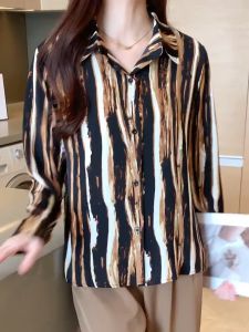 Fashion Korean High Quality Chiffon Fabric Black Strips Top Casual Travel Long Sleeve Womens Shirt