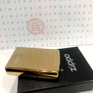 Bật lửa hộp quẹt ZIPPO màu Vàng mộc đáy La Mã loại trơn bóng Kim Ánh nhập hàng cao cấp vỏ bằng đồng có dán tem đỏ