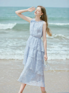 XIANGYING | Resort Style Layered Organza Lace Sleeveless Dress