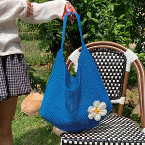 Large Capacity Knitted Single Shoulder Bag Casual Summer Beach Vacation Beach Bag Soft  Vintage Style Shopper Totes