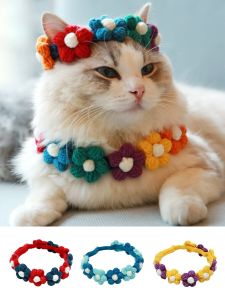 Hand-Woven Pet Collar Color Little Flower Crochet Cat Bib Dog Scarf Shiba Inu Collar Collar