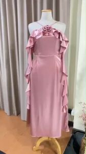 SG999 เดรส ราตรียาว สำหรับสาวอวบ ผ้าซาตินเกรดพรีเมี่ยม ยืดหยุ่นได้ดี เงา เล่นแสง  Clothing Dress