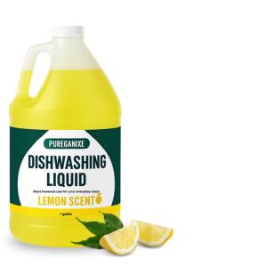 Pureganixe Dishwashing Liquid 1 Gallon – Concentrated Lemon Scent Formula for Kitchen Cleaning Tough on Grease Gentle on Hands and Ideal for Dishes