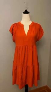 Gauze Split Neck Tiered Swing Dress - Size 2