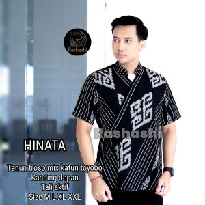 HINATA Baju atasan cowok tenun troso jepara baju formal cowok motif etnik model silang kekinian kombinasi katun toyobo warna hitam navy by rashashi