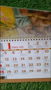 Lịch để bàn công giáo 2026 màu vàng xanh quà tặng công giáo ngang 25 x cao 17(cm)