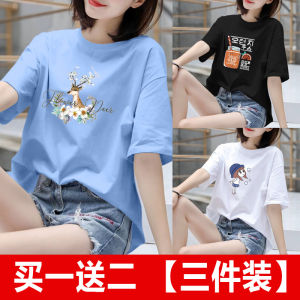 Loose Casual Short Sleeve round Neck T-Shirt Womens Summer New Style Korean Version Big Size Anti-Aging Creative Cartoon Print