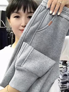 Quần Thể Thao Cotton Nguyên Chất Cho Nữ 2025 Xuân Thu Mới Rộng Rãi Quần Dài Ống Đứng Màu Xám Quần Dài Thường Ngày Quần Dài