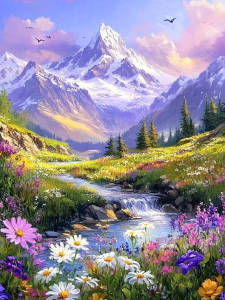 Huacan Diamond Painting Daisy River Diamond Mosaic Landscape Flower Complete Kit Rhinestone Pictures