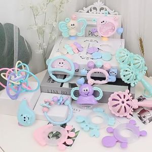 BEVAVAR Mainan gigitan teether bayi set/rattle stick mainan/kerincingan bayi