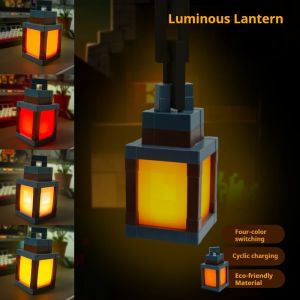 Multicolor Pixel Lanterns Charging Night Glow Decorative Miniature Models Ambient Bedroom Home Lighting Childrens Room Decorate