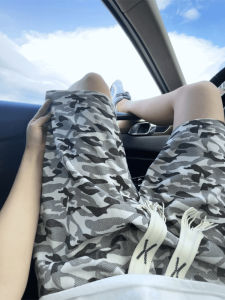 Quần Short Nam Mùa Hè Mỏng Thoáng Khí Thường Ngày Quần Dài Năm Điểm Quần Đi Biển Rộng Rãi Phong Cách Retro Mỹ Ice Silk Camouflage