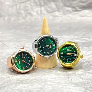 New Hot Selling Creative Alloy Shell Finger Round Green Dial Couple Mens And Womens Ring Watch