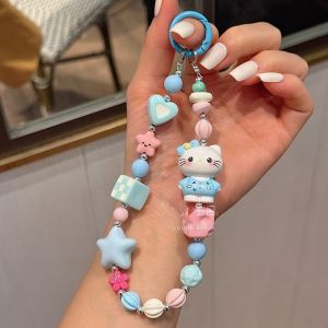 Sanrio | Cartoon Hello Kitty Pastel Color Beaded Portable Phone Wrist Strap Keychain Bag Pendant Decorative Anti-lost Lanyard for Z 플립 8