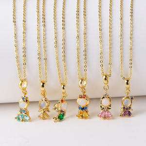 Stainless Steel Colorful Zircon Fairy Tale Little Princess Necklace Gold-plated Universal Chain Clavicle Chain Sweet Temperament