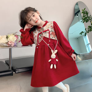 SQTN.KIDS | New Year Princess Style Red Dress for Girls Winter