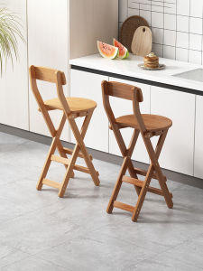 Foldable High Chair Stool Portable Bar No Installation Backrest Kitchen Seat Modern Simple Bamboo Bar Stool Home Use