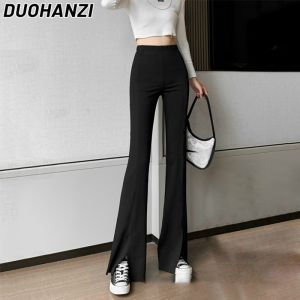 DUOHANZI กางเกงสกินนี่ขายาวสีดำ กางเกงขายาวผู้หญิง กางเกงสกินนี่เอวยางยืด กางเกงแฟชั่นผญ