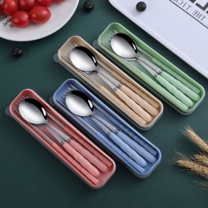 New Thickened 3 in 1 Chopsticks Spoon & Fork Travel Creative Metal Cutlery Set 304 Stainless