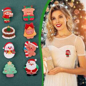 8Pcs Cute Christmas Cartoon Brooch Acrylic Resin Santa Claus Elk Snowman Hat Mini Bag Pin Ornaments Xmas Gift