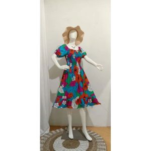 Dress/daster Calista midi Daster Kerut Dada lengan pendek jumbo solo cantik murah Ld melar sampai 130cm Pjng110cm daster rayon solo muat BB 75kg Korean style