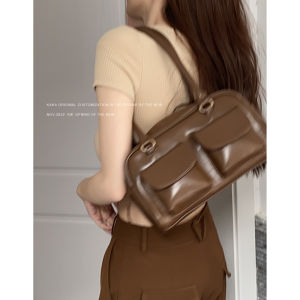Vintage Underarm Tote Bag Womens Large Capacity Commuter Bag Fashionable Retro Style Casual Pure Color Soft PU Material