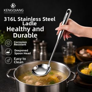 RONGCHUAN | Large 316L Stainless Steel Soup Spoon Food Grade Long Handle