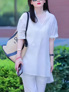 UYFY | White Short Sleeve Womens Sun Protection Shirt Casual Stylish Beautiful Large Size Cover Belly Autumn New Arrival Polyester Fiber