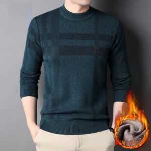 ROMON | Lormen Mens Fleece Lined Thickened Knitted Round Neck Casual Sweater Winter Warm Base Layer Shirt Fashionable City Style Long Sleeve