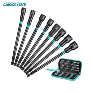 Libraton 8 Chiếc Từ Đai Ốc Lái Xe Bộ Chuôi Dài 6 Lục Giác Bit Kích Thước Hệ Mét 7-14 Mm Crom-Vanadium Thép Cho Vít Lái Xe