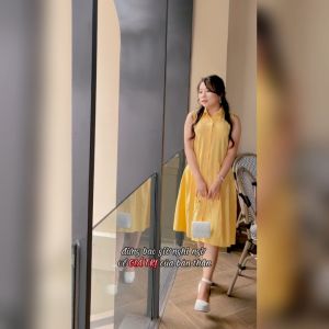 Đầm sơ mi Linen Bột dáng suông sát nách túi nhún eo - BH5